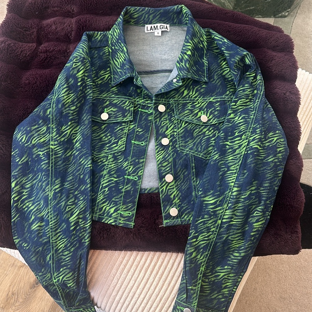I AM GIA printed cropped denim jacket